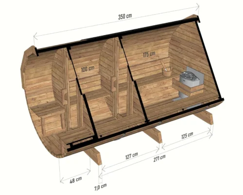 sudová sauna 350cm s predsieňou a terasou technický nákres pohľad zhora